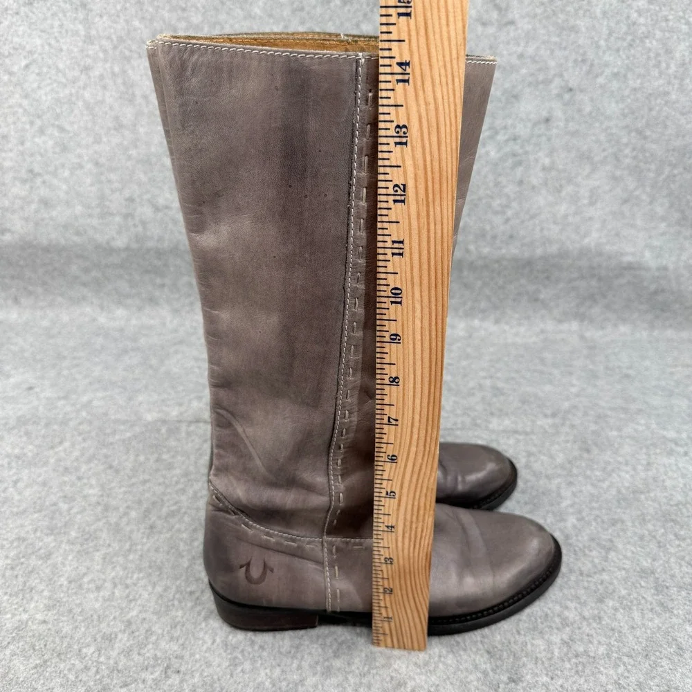 True Religion Tall Leather Knee-High Riding Boots 7 Gray Maddy Style‎ TRS91110
